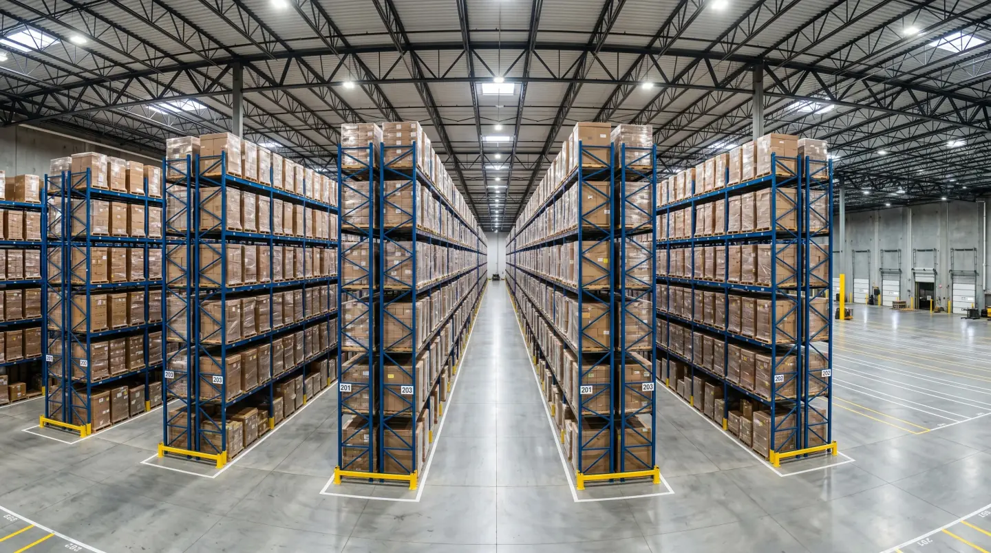 Yellow pallet racking system loaded with inventory in a Delaware warehouse